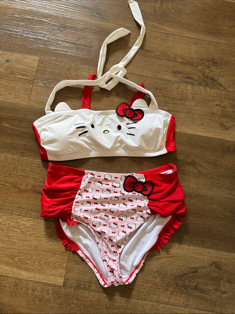 Hot Topic Hello Kitty White and Red Swim Bikini Set with Bow Detail size plus 1